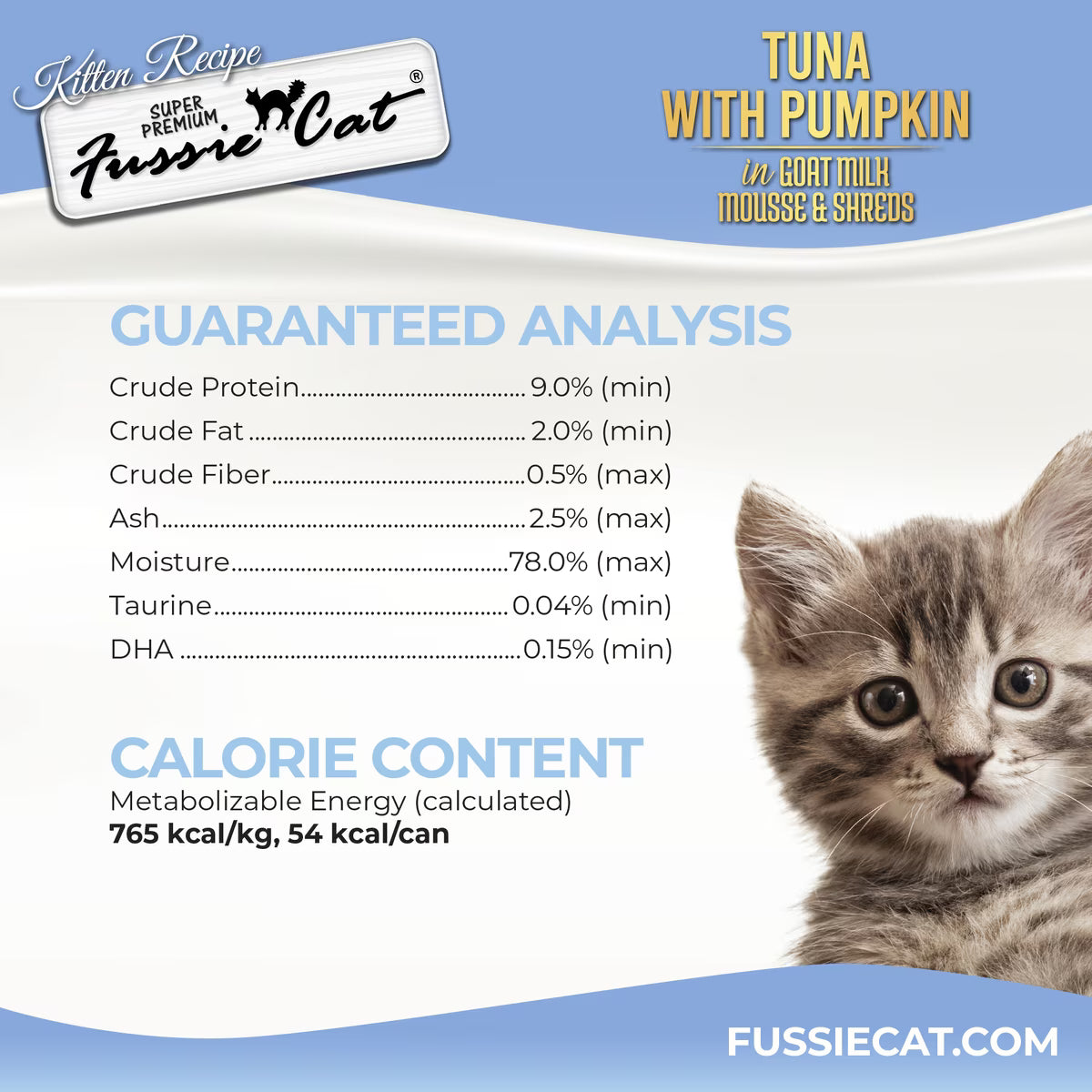Fussie Cat Mousse Tuna with Pumpkin in Goat Milk Wet Kitten Food & Shreds, 2.47-oz can