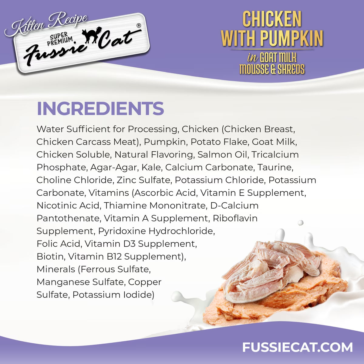 Fussie Cat Mousse Chicken Flavored with Pumpkin in Goat Milk Wet Kitten Food & Shreds, 2.47-oz can