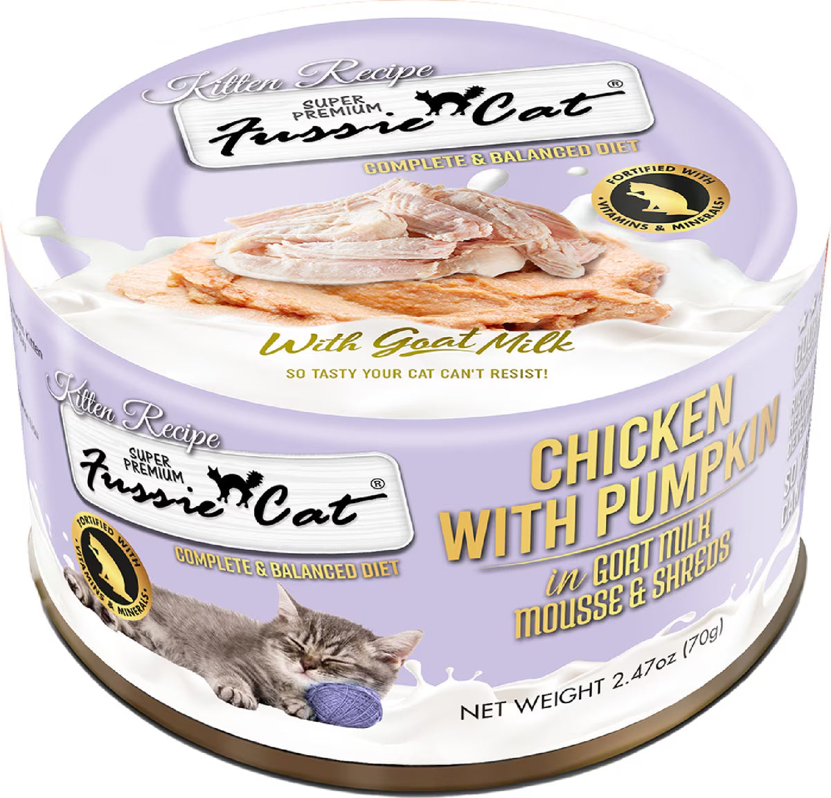 Fussie Cat Mousse Chicken Flavored with Pumpkin in Goat Milk Wet Kitten Food & Shreds, 2.47-oz can