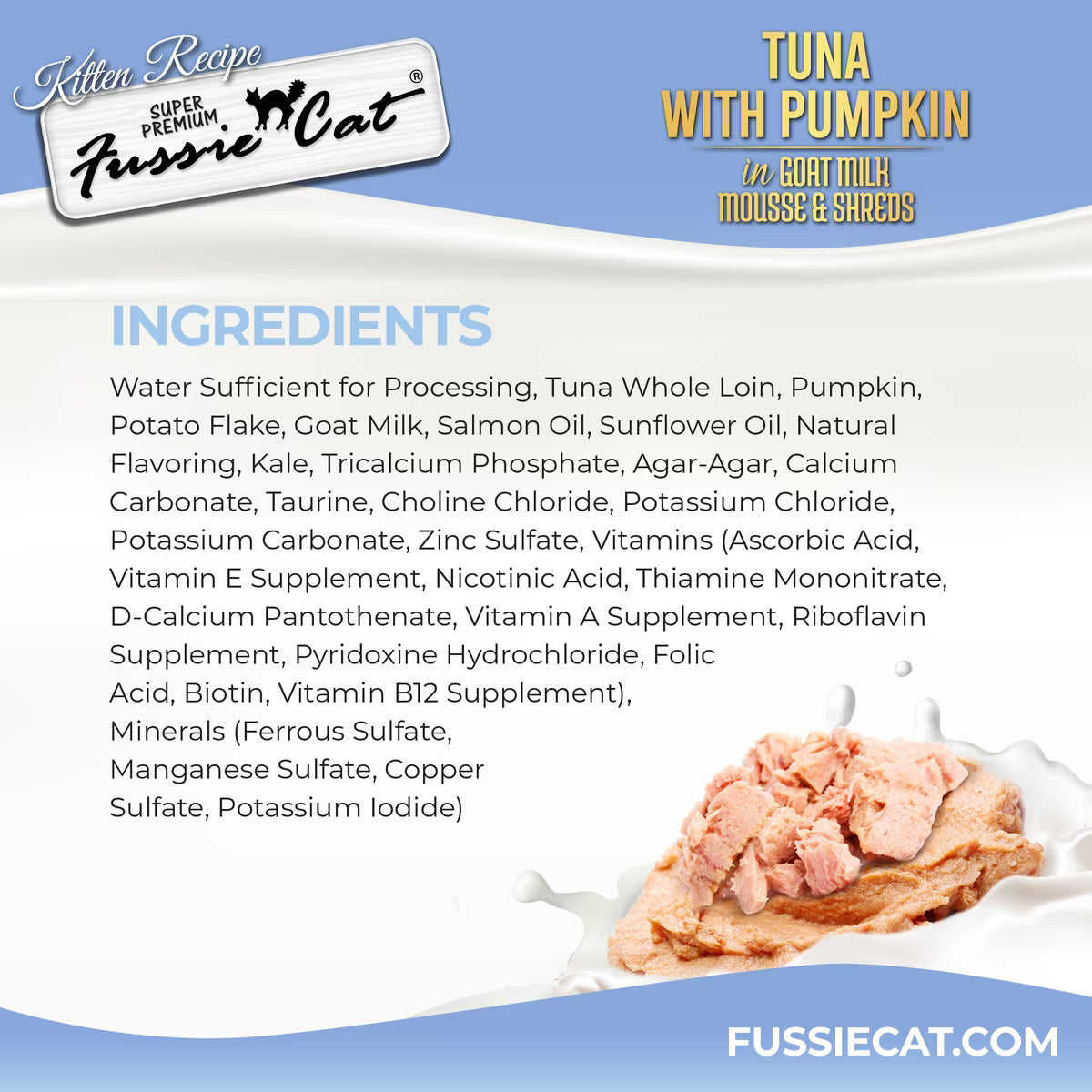 Fussie Cat Mousse Tuna with Pumpkin in Goat Milk Wet Kitten Food & Shreds, 2.47-oz can