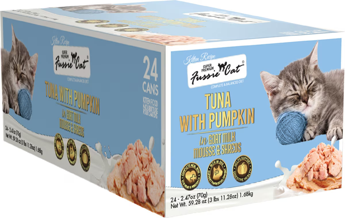 Fussie Cat Mousse Tuna with Pumpkin in Goat Milk Wet Kitten Food & Shreds, 2.47-oz can