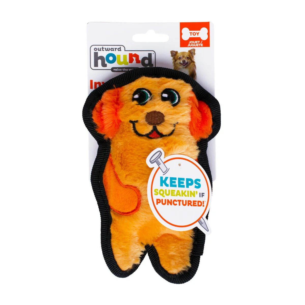 Outward Hound Durablez Tough Plush Dog Toy, Orange, X-Small