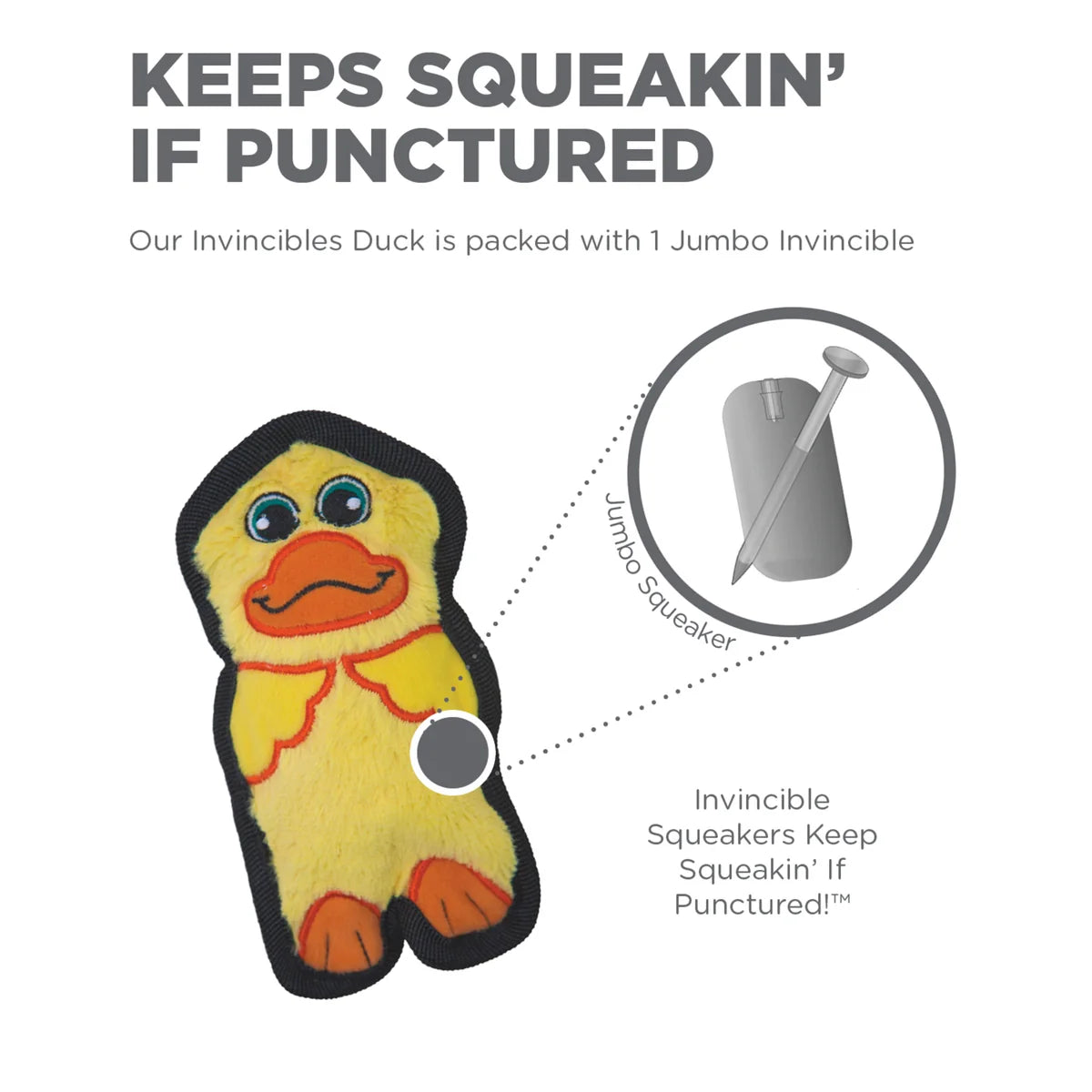 Outward Hound Durablez Minis Duck Tough Squeaky Dog Plush Toy, Yellow, X-Small