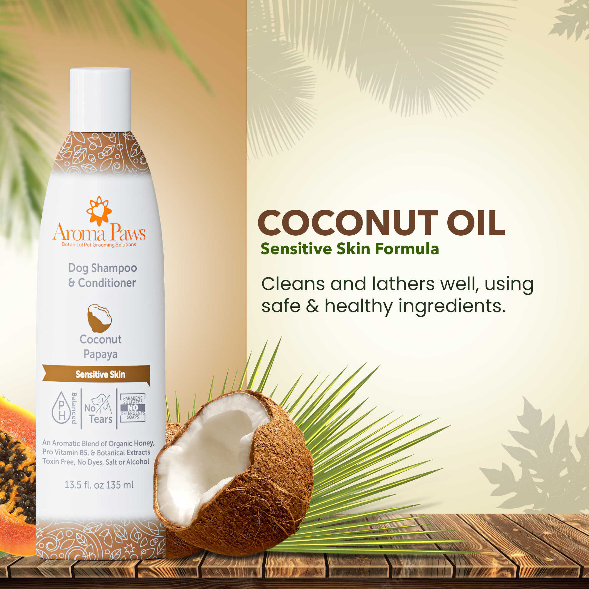 Champú y acondicionador de papaya de coco 13.5 oz
